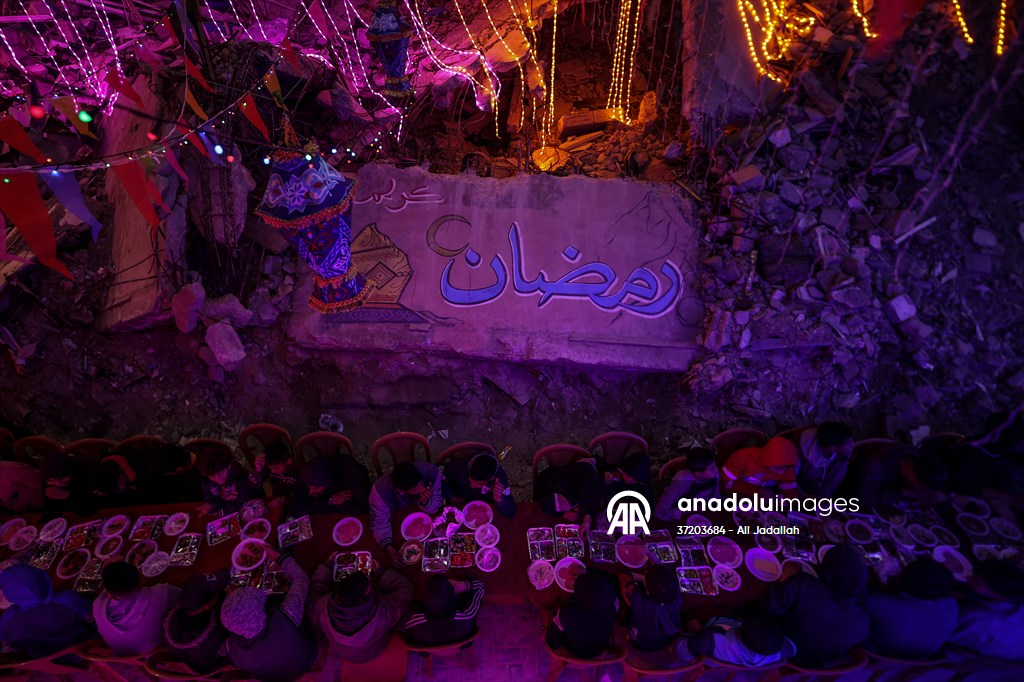 First sahur meal among the collapsed houses in Khan Yunis