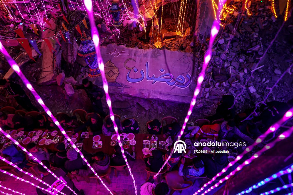First sahur meal among the collapsed houses in Khan Yunis