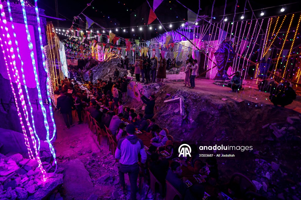 First sahur meal among the collapsed houses in Khan Yunis