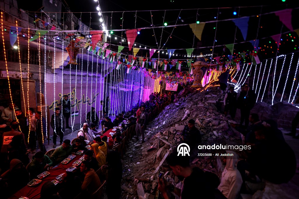 First sahur meal among the collapsed houses in Khan Yunis