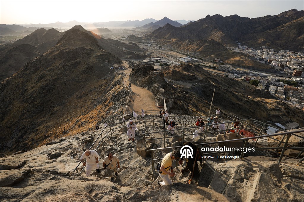 Muslim pilgrims climb the Jabal al-Nour to visit Hira Cave