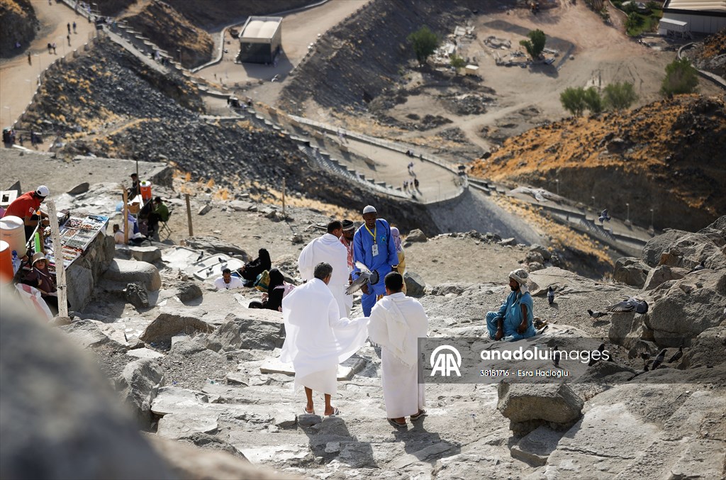 Muslim pilgrims climb the Jabal al-Nour to visit Hira Cave