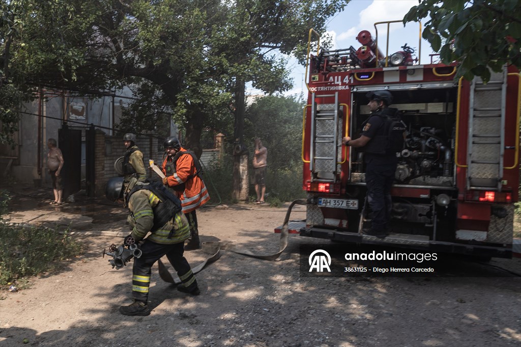 Aftermath of Russian drone strike on Kostiantynivka