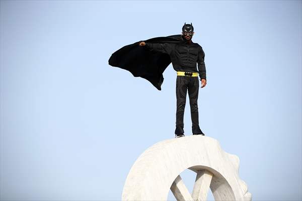 "Batman" costumed taxi driver in Turkey's Mersin