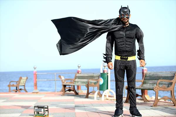 "Batman" costumed taxi driver in Turkey's Mersin