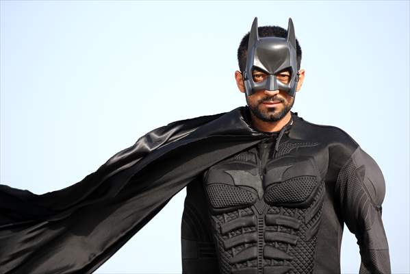 "Batman" costumed taxi driver in Turkey's Mersin