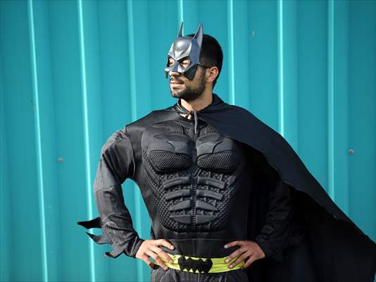 "Batman" costumed taxi driver in Turkey's Mersin