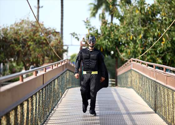 "Batman" costumed taxi driver in Turkey's Mersin