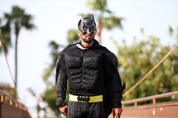 "Batman" costumed taxi driver in Turkey's Mersin