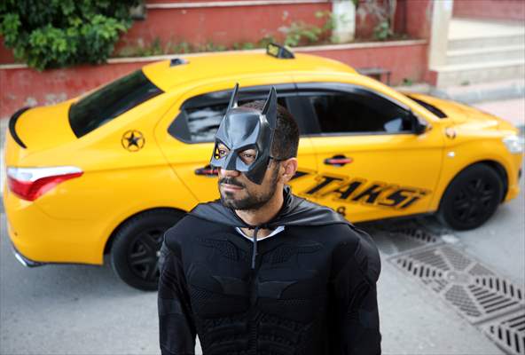 "Batman" costumed taxi driver in Turkey's Mersin
