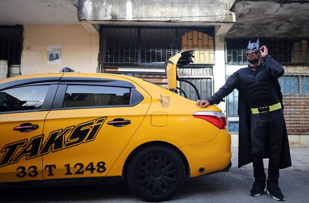 "Batman" costumed taxi driver in Turkey's Mersin