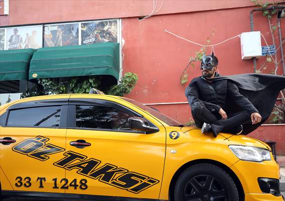"Batman" costumed taxi driver in Turkey's Mersin