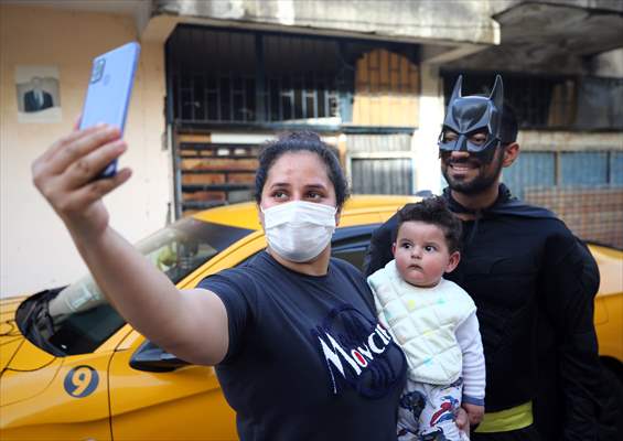 "Batman" costumed taxi driver in Turkey's Mersin