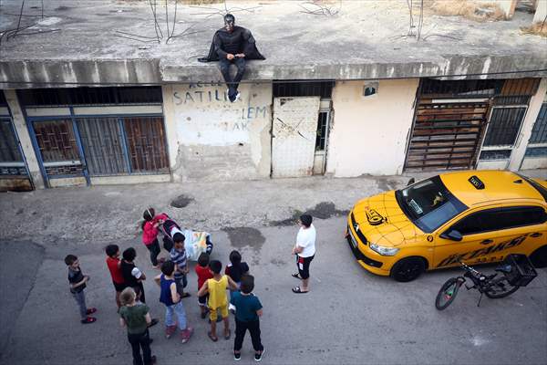 "Batman" costumed taxi driver in Turkey's Mersin