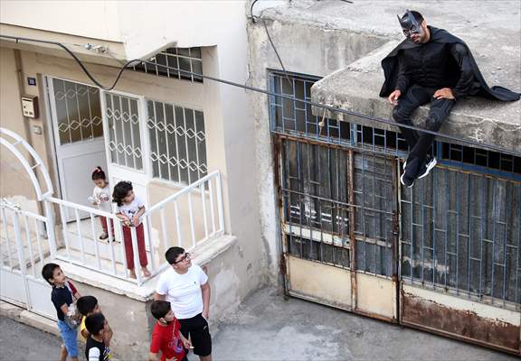 "Batman" costumed taxi driver in Turkey's Mersin