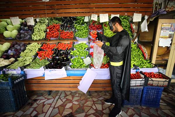 "Batman" costumed taxi driver in Turkey's Mersin