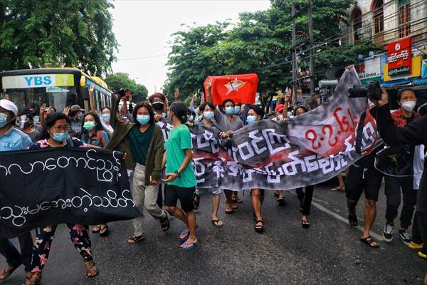 Protest against the military coup and anniversary of 1962 student protests in Myanmar