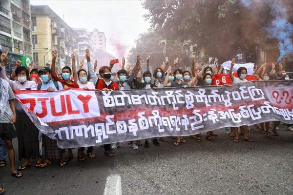 Protest against the military coup and anniversary of 1962 student protests in Myanmar