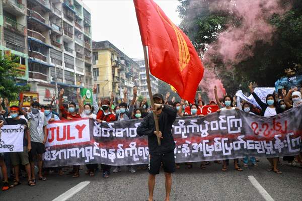 Protest against the military coup and anniversary of 1962 student protests in Myanmar