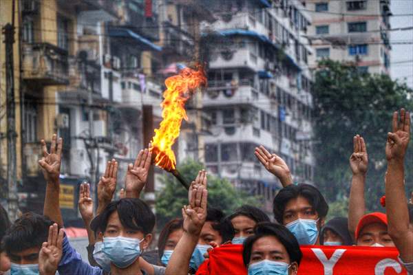 Protest against the military coup and anniversary of 1962 student protests in Myanmar