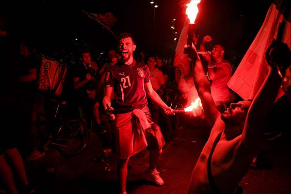 Italians celebrate the EURO 2020 trophy