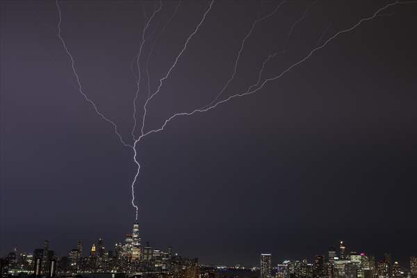 Lightning strikes over the Freedom Tower in NYC