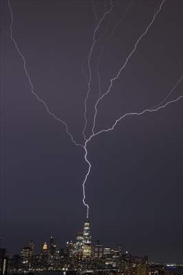 Lightning strikes over the Freedom Tower in NYC