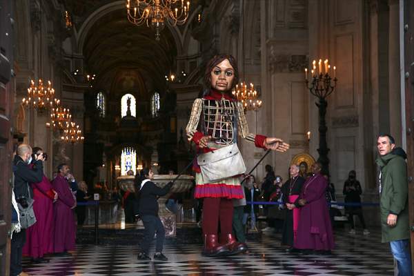 Little Amal, symbol of child refugees, reaches London