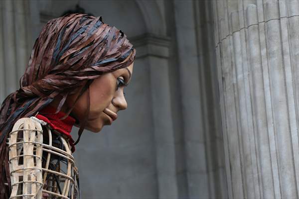 Little Amal, symbol of child refugees, reaches London