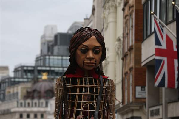 Little Amal, symbol of child refugees, reaches London