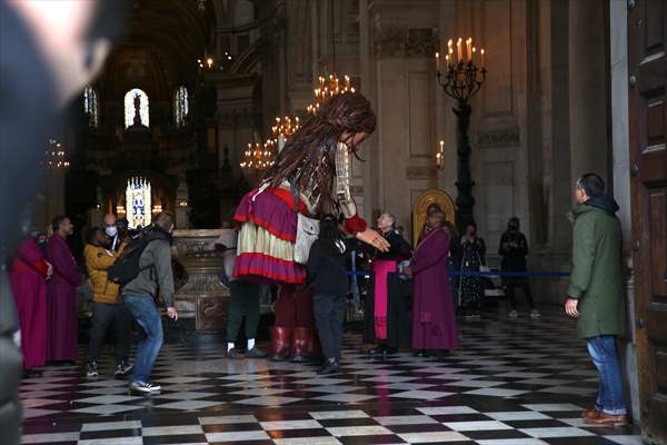 Little Amal, symbol of child refugees, reaches London