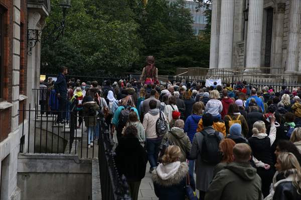 Little Amal, symbol of child refugees, reaches London