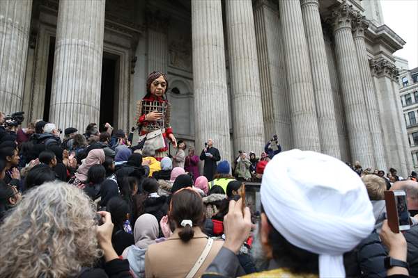 Little Amal, symbol of child refugees, reaches London