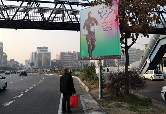 Posters of Iranian goalkeeper Zohreh Koudaei in Tehran