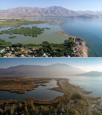 Under water areas turned into land after withdrawal of water in Lake Van