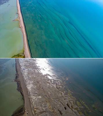 Under water areas turned into land after withdrawal of water in Lake Van