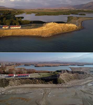 Under water areas turned into land after withdrawal of water in Lake Van