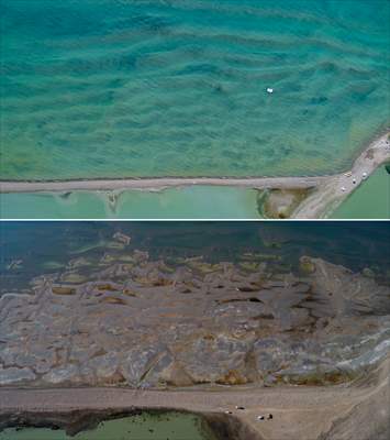 Under water areas turned into land after withdrawal of water in Lake Van