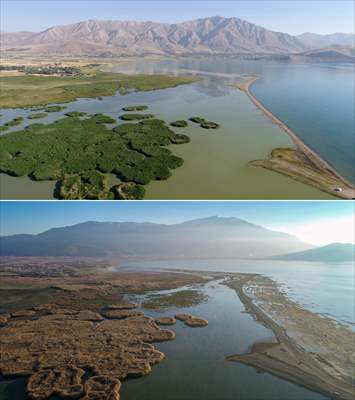 Under water areas turned into land after withdrawal of water in Lake Van