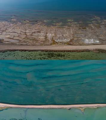 Under water areas turned into land after withdrawal of water in Lake Van