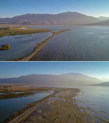 Under water areas turned into land after withdrawal of water in Lake Van