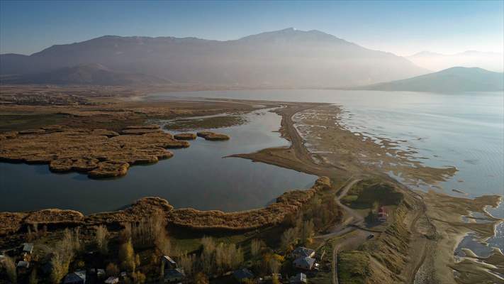 Under water areas turned into land after withdrawal of water in Lake Van