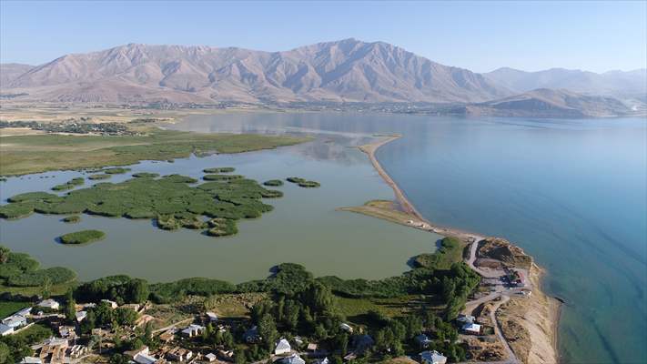 Under water areas turned into land after withdrawal of water in Lake Van