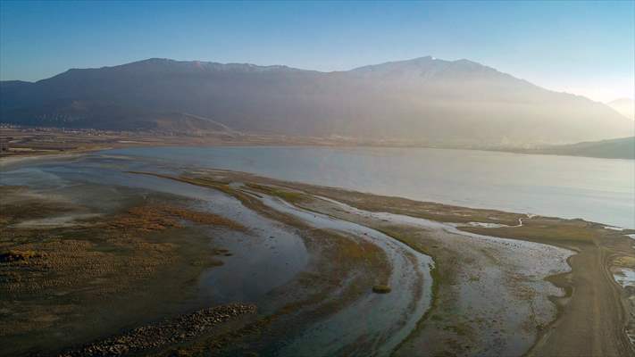 Under water areas turned into land after withdrawal of water in Lake Van