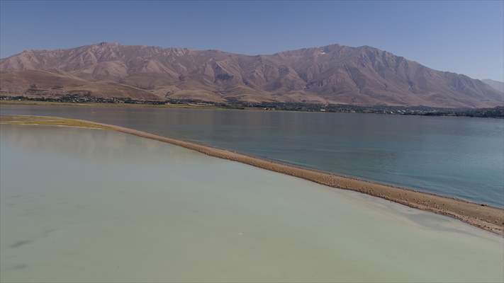 Under water areas turned into land after withdrawal of water in Lake Van