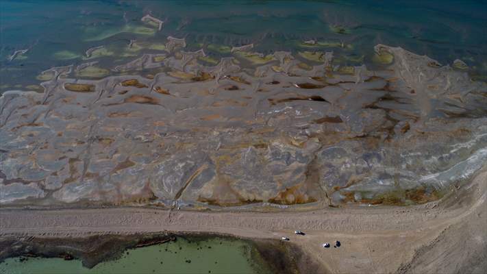 Under water areas turned into land after withdrawal of water in Lake Van