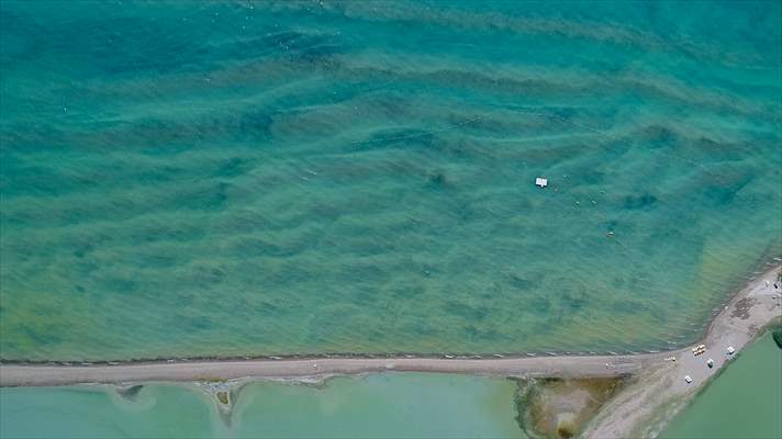 Under water areas turned into land after withdrawal of water in Lake Van