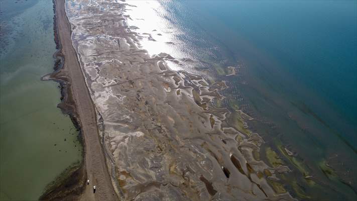 Under water areas turned into land after withdrawal of water in Lake Van