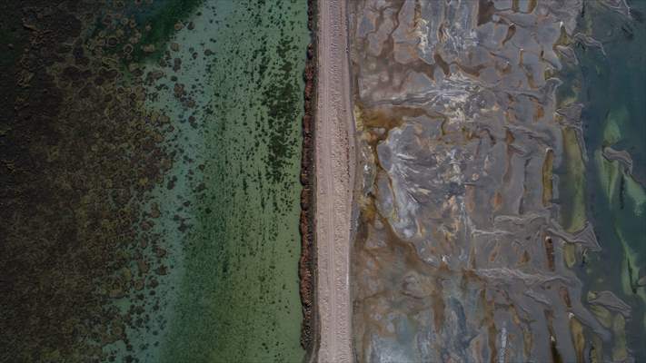 Under water areas turned into land after withdrawal of water in Lake Van