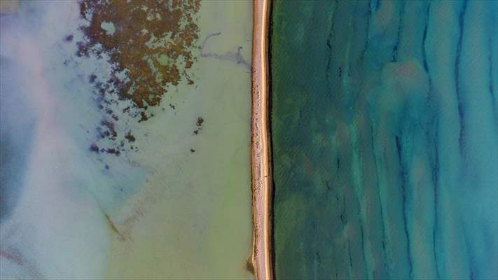 Under water areas turned into land after withdrawal of water in Lake Van